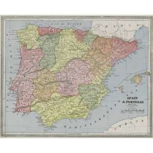    Cram 1884 Antique Map of Spain & Portugal   $69: Office Products