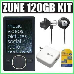  Microsoft Zune 120GB Black MP3 Player Deluxe Accessory Kit 