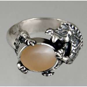   Silver Dragon Ring Featuring a Genuine Peach Moonstone Made in America