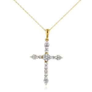    0.50 Carat tw Diamond Cross Gold Pendant with 18 Chain: Jewelry