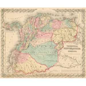  Colton 1855 Antique Map of Venezuela, New Granada 