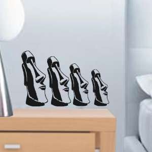  Black Easter Island Head 4 Pack Multi Size Wall Decals 