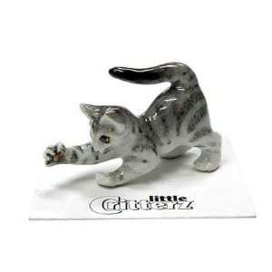 CAT Tiger Grey reachs out while Stretching Lily Kitten New Figurine 