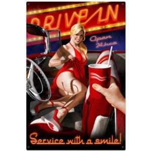  Drive In Pinup Girls Metal Sign   Garage Art Signs: Home 