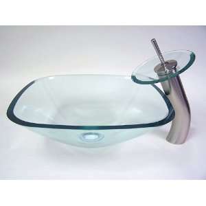  Square Glass Vessel Sink & Brushed Nickel Faucet