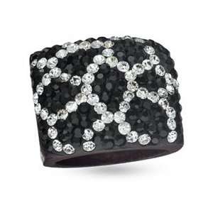 Black and White Animal Print Crystal Rectangle Wood Ring   Size 8 SS 