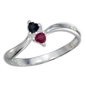   Heart Shaped Ruby and Black Sapphire Wave Band (size 07) Jewelry