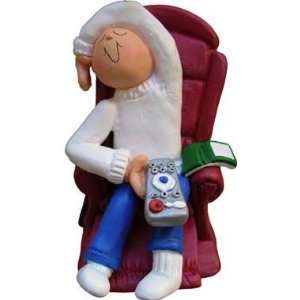 Sleeping Man with Remote Christmas Ornament 3 1/2 Inches Tall