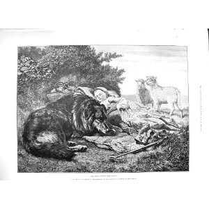   1888 FIRST VISIT FLOCK LITTLE GIRL SLEEPING SHEEP DOG: Home & Kitchen