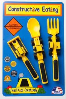 NEW!! Constructive Eating Yellow Fork Spoon & Pusher Set  