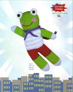 Zubels Hand Knit Cotton Toy  Zuper Freddy Frog Doll 12  