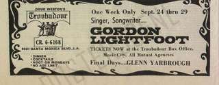 GORDON LIGHTFOOT TROUBADOUR ORIGINAL CONCERT AD 1968  