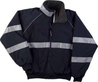 Hi Viz EMT Style Jacket   Navy Blue w/ Reflective Stripes   Fleece 