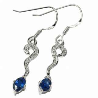 33ctw Sapphire & Zircon Solid 925 Silver Earring   Click Image to 