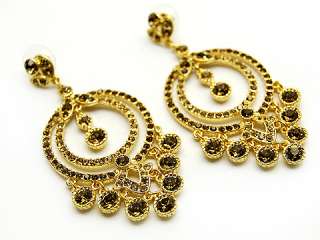 Austrian Crystal Earrings Linear Drop Circle Gold  