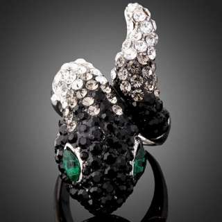 ARINNA Swarovski green Crystal agate snake finger Rings  