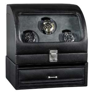  Genuine Black Leather Watch Winder With Curved Lens Holds 