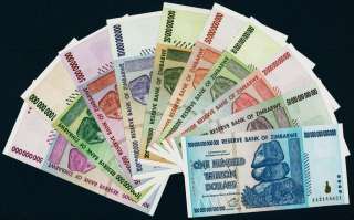 10 HIGHEST ZIMBABWE BANK NOTE DENOMINATIONS 100 TRILLION +++++