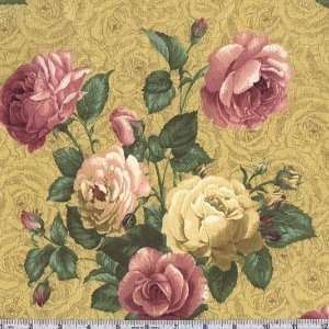  45 Wide Rose Garden Magic Gold Fabric By The Yard: Arts 