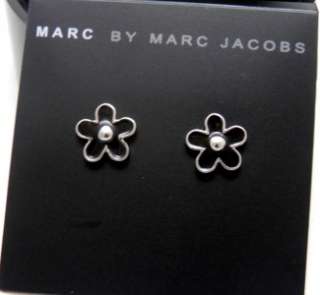 Auth Marc By M Jacobs Black Enamel Daisy Stud Earrings  