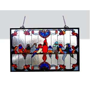  Tiffany Style Family Birds Design Glass Window Panel 32x20 