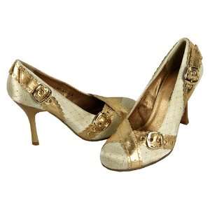  Womens Fancy Gold Buckle High Heel Shoes   Size 7: Home 
