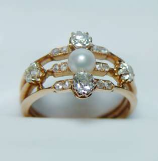 Antique Pearl Old European Diamond Filigree Ring 6.6gr HEAVY! Estate 