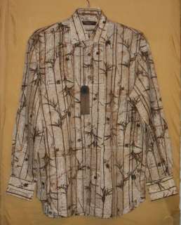 Tommy Bahama Island Soft mens beige silk cotton button front ls shirt 