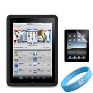  Silicone Skin Black Case for Apple iPad + Screen Protector 