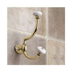  Gatco 2 prong Hook with Porcelain Knobs   Polished Brass 