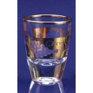   : Hand Engraved Grape Vine Shot Glass with Gold Rim: Kitchen & Dining