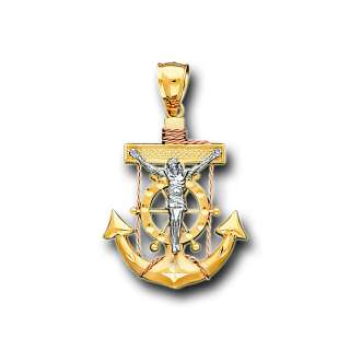 14K Solid Two Tone Gold Jesus Anchor Charm Pendant  