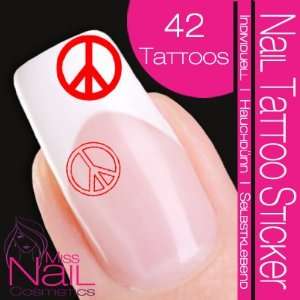  Nail Tattoo Sticker 70s / Flower Power / Peace   red 