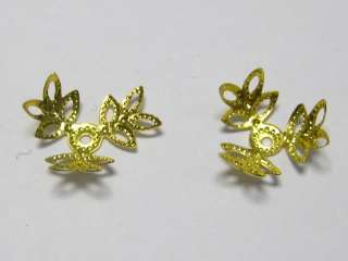 200pcs Golden 3Petals Flower Jewelry Beads Caps 14mm  