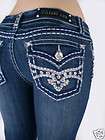   La Idol Jeans Crystal Fleur De Lis Bootcut Stretch Plus Size,17,19,21