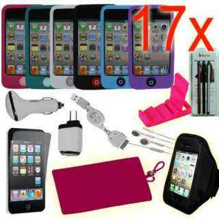 17X iPod Touch 4 Accessories Bundle, Silicone Cases,Soft Pouch, Home 