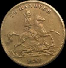 SUPERB RARE 1851 HANOVER SILVER TALER w ENGLISH KING XF  