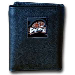  Oregon St. Beavers Genuine Leather Tri fold Wallet: Sports 