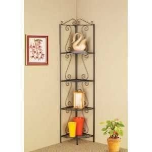  Corner Shelf with Scrolled Design in Dark Gray Finish 