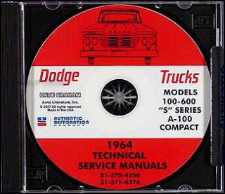 1964 Dodge Truck Shop Manual CD Pickup Power Wagon D100 D200 D600 W100 