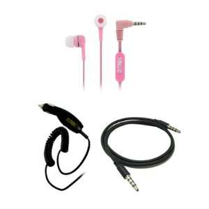   Free Headset Headphones (Pink) + Car Charger + Stereo Auxiliary Cable