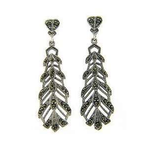  Sterling Silver Marcasite Leaf Earrings: Jewelry