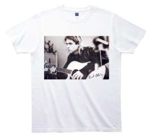 Kurt Cobain guitar and sign grunge rock white t shirt  