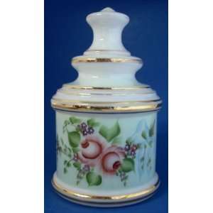  L. G. Wright Milk Glass Apothecary Jar Blue Roses Kitchen 