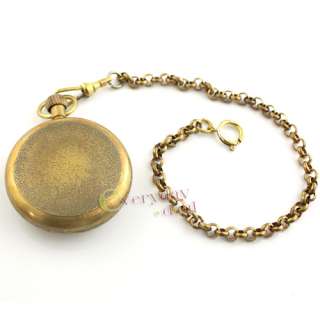Glass Copper Case Flower Antique Pocket Watch Chain  