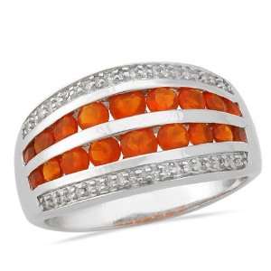 925 Sterling Silver 0.87cts Mexican Fire Opal and Diamond 