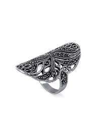   Diamond cut Marvelous Filigree Floral Marcasite 5mm Band Ring Size 9