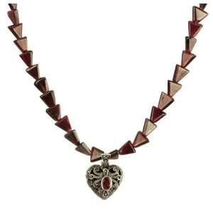  Marcasite Heart Locket on Garnet, Sterling Silver Clasp, Necklace 