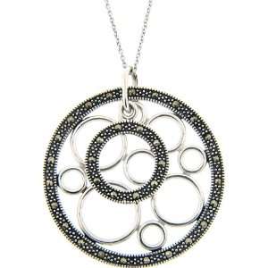    Sterling Silver Marcasite Geometric Circle Necklace Jewelry