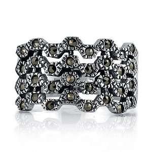 Sterling Silver Marcasite Ring in 4 Row Design   Womens Mothers day 